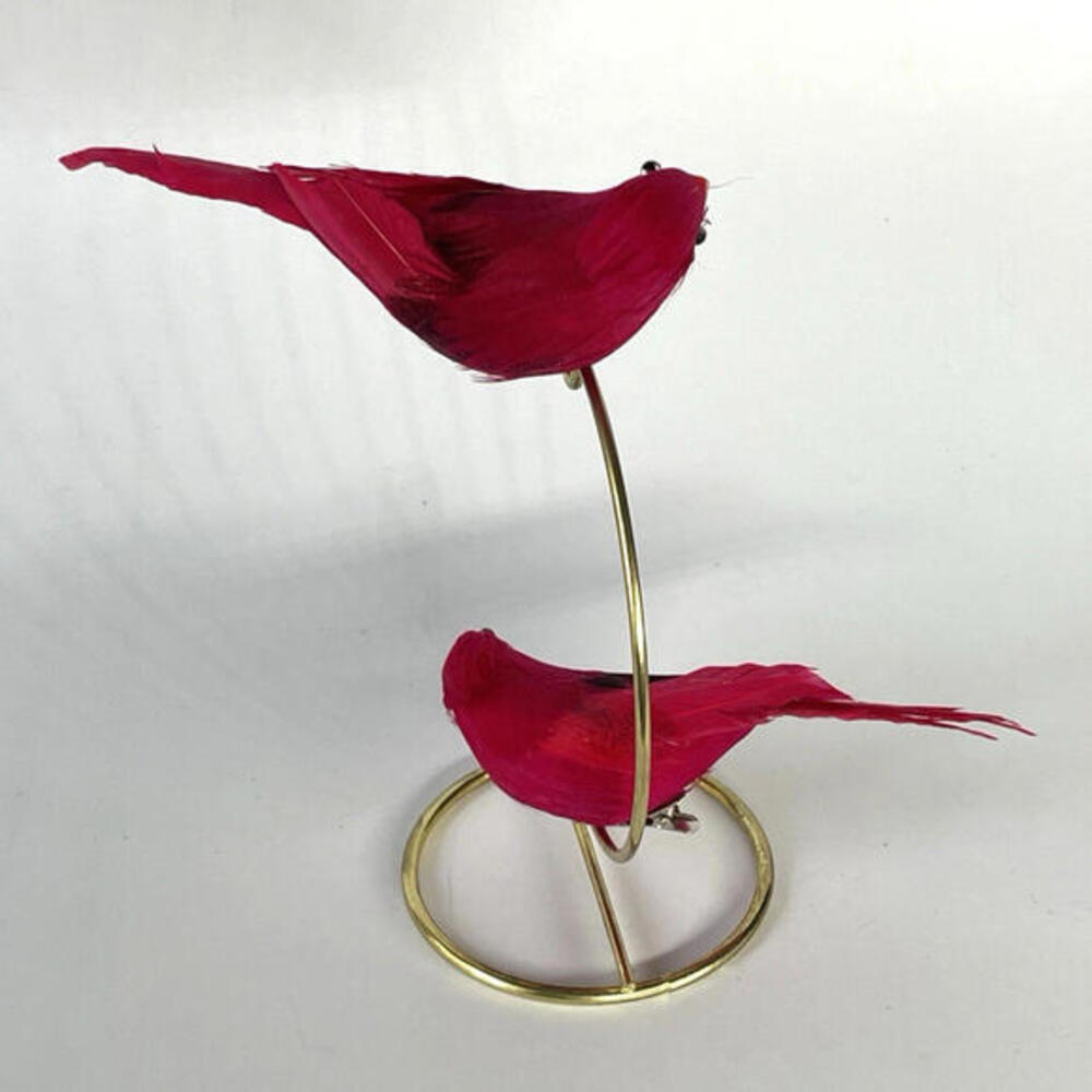 Vintage Red Cardinal Feather Bird Christmas Ornaments 5" Clip‎ On Lot of 2 - Picture 3 of 6